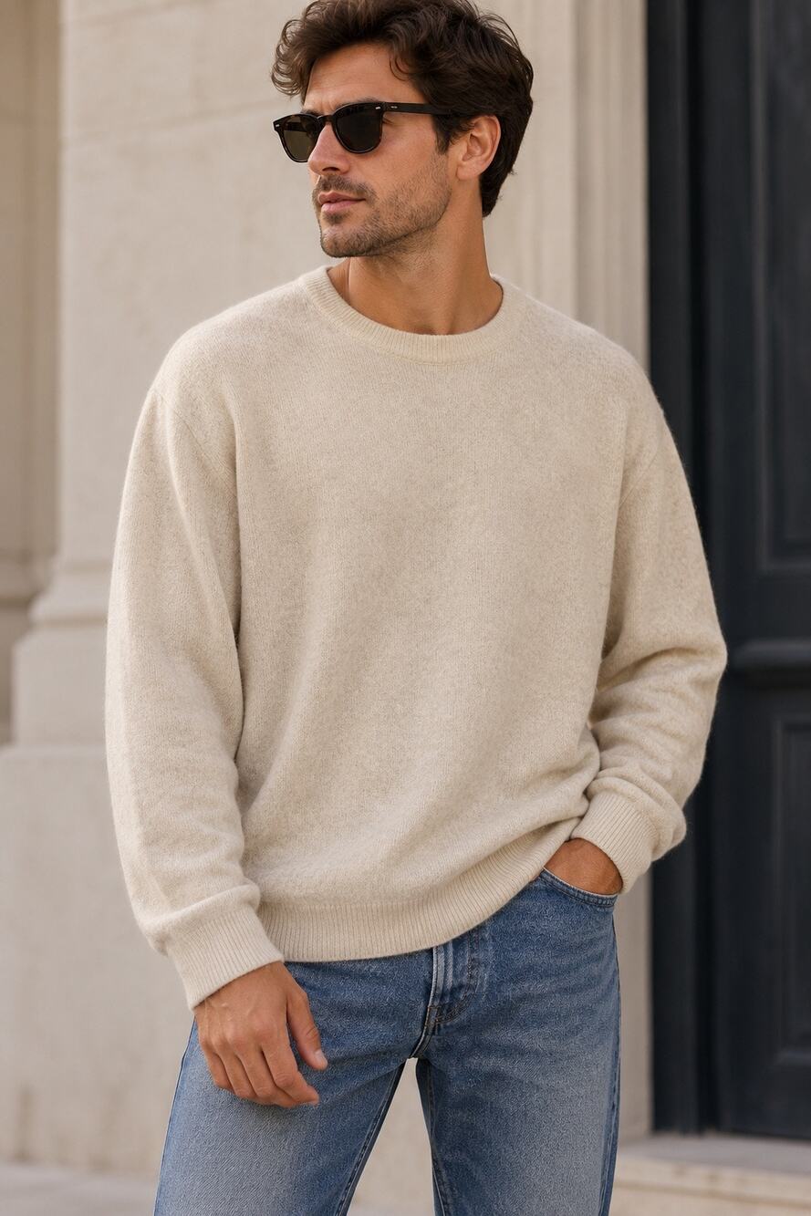 Sunspel Scotland Men’s Cashmere Sweater Crew Neck Oatmeal Beige XXL 2X
